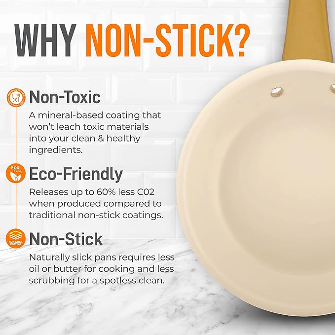 NutriChef 10" Medium Ceramic Fry Pan - Non-Stick Ceramic Coated Skillet with Stylish Titanium Handle, Durable, Easy to Clean, Professional Cookware