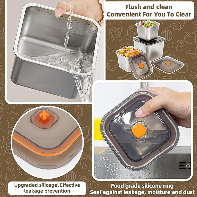 2 PCS Stainless Steel Food Storage Containers(47oz) with Lids Leak Proof & Airtight | Square Stainless steel freezer Containers,For Meal Prep,Fruit,Snack,Freezer