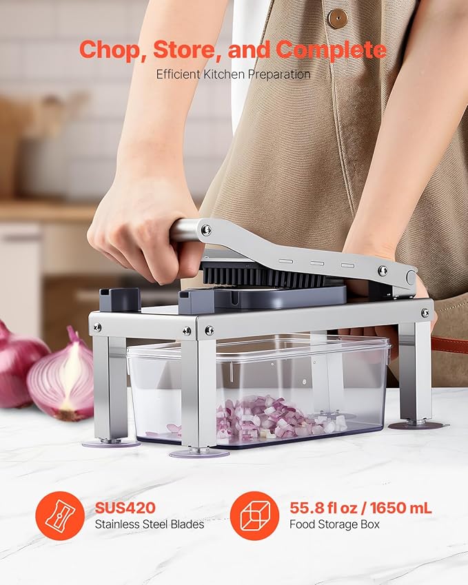 VEVOR Vegetable Chopper Mandoline Slicer, All-in-1 Food Veggie Cutter with 9 Stainless Steel Blades, Cheese Grater Onion Potato Dicer with Container,Salad Spiralizer Kitchen Gadgets&Essentials