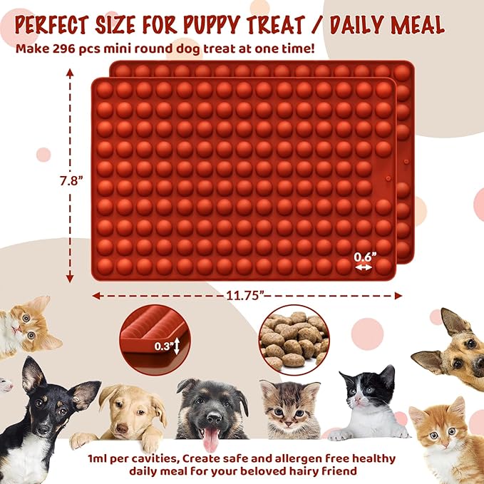 HKNMTT Mini Semi Sphere Shape Molds Silicone, 296 Cavities Round Baking Moulds for Dog Treats Snack Candy Chocolate Chip Cookie Wax Yogurt Melts, Oven Safe Small Half Ball Pellet Sheets