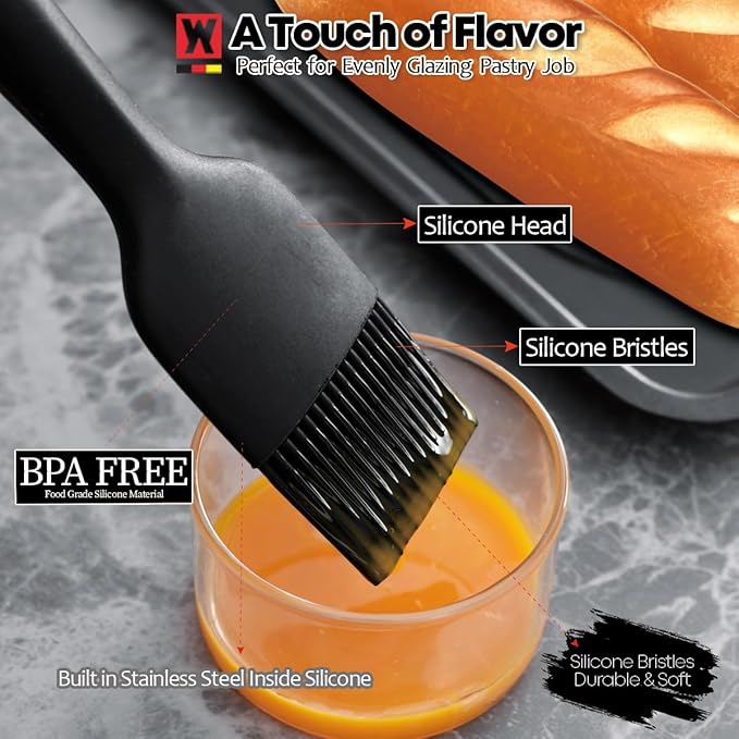 Silicone Cooking Brush with Wooden Handle: Pastry Brush, For Glazing Pastries and Basting Meats, Heat Resistant Cookware, Gentle Head & Bristle Design, BPA Free, Non-slip Grip