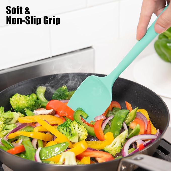 4-Piece Silicone Spatula Scrapers: Doosu 600°F Heat Resistant Food Grade Kitchen BPA Free Rubber Baking Cooking Tool Nonstick Utensil Set for Mixing, Scraping, Folding, Stirring, Serving (Aqua Sky)