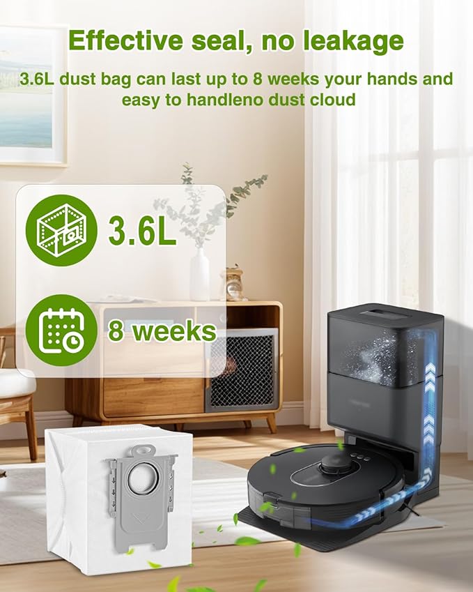 VBN 14 Packs Q5 Dust Bags for Roborock S8 Pro Ultra, S8+, Q7 Max+, Q5+, Q5 Max+, S7 Max Ultra,S7 Maxv Ultra and Q8 Max+ Robot Vacuum, disposable vacuum bag replacement, 3.6L Large Capacity