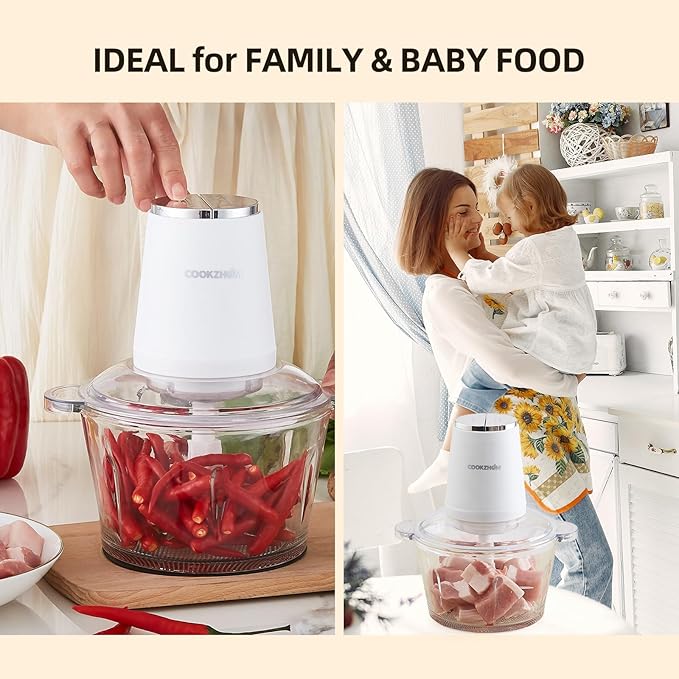 Food Processor,Electric Food Chopper with 500W Stainless Steel Motor & 2 Sharp Blade Sets,8-Cup Glass Bowl for Meat, Vegetables, Fruits and Nuts