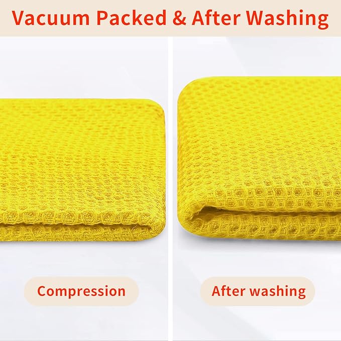 Homaxy 100% Cotton Waffle Weave Kitchen Dish Towels, Ultra Soft Absorbent Quick Drying Cleaning Towel, 13 x 28 Inches, 4-Pack, Yellow