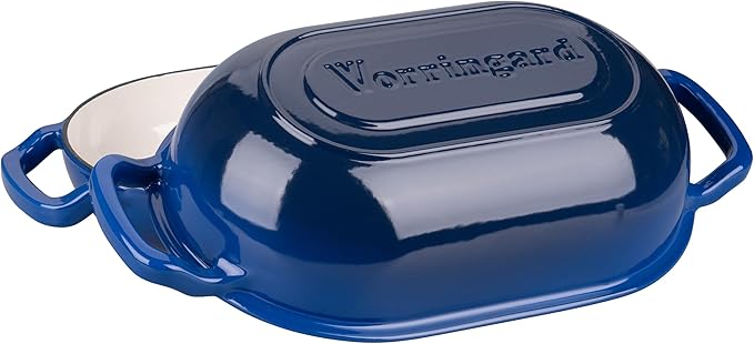 Enameled Cast Iron Sourdough Bread Oven, Dutch Oven, Loaf Cast Iron Bread Pan for Homemade Bread Baking, Meatloaf Pan with Lid, 5QT, Blue