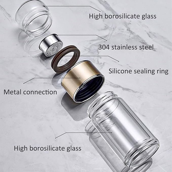QUROXO 2025 New Tryteava Glass Infuser, Teava 3-In-1 Smart Tea Infuser with Cup Brush, Double-Layer Borosilicate Glass Tryteava Tea infusers Separation Cup (Gold, 280ml (9.5oz))