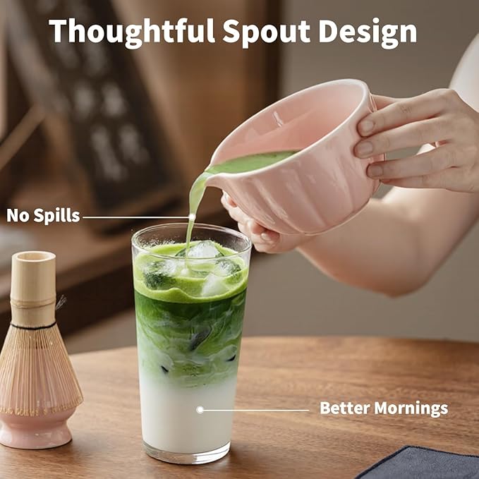 Matcha Whisk Set of 8 - HTRCXB Ceramic Matcha Set, Include Matcha Bowl, Matcha Whisk and Holder, Bamboo Scoop, Measuring Spoon, Scoop Rest, Sifter and Tea Towel - Matcha Kit Gift for Matcha Lovers
