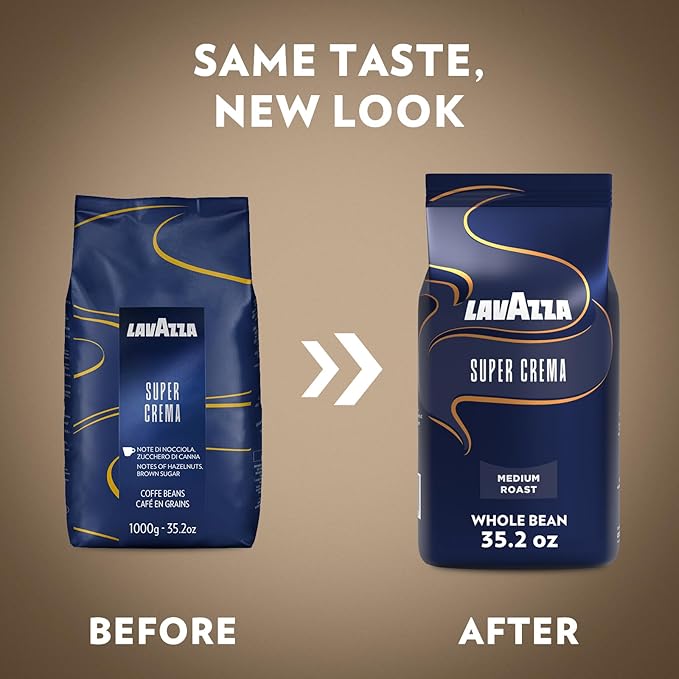 Lavazza Super Crema Espresso medium roast Whole Bean Coffee, 2.2-pound Bag 2-pack