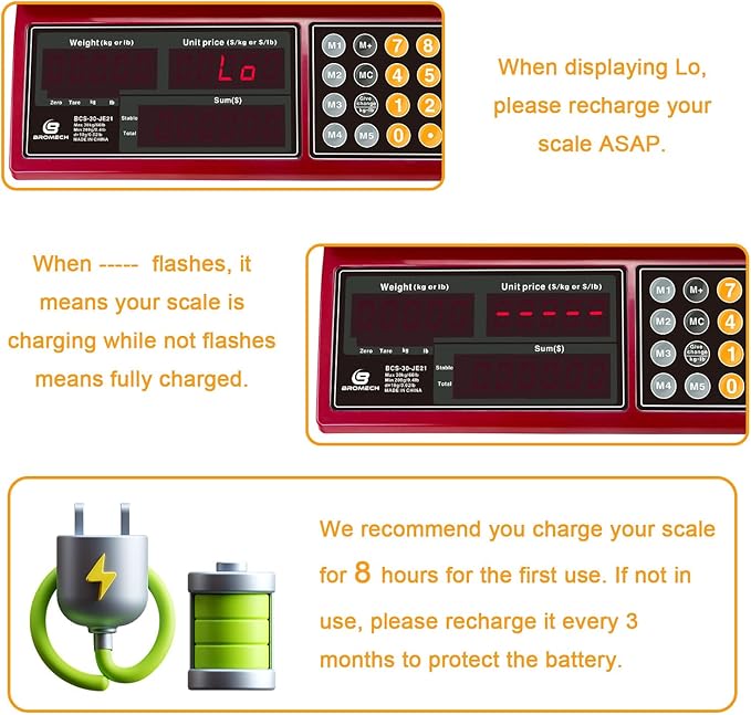 Price Computing Scale 66lb Digital Rechargeable Commercial Kitchen Weight for Produce Food Meat Fruit Vegetable with Dual Display, Give Change Function, 5 Direct Plus Included, Not for Trade