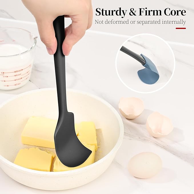 600ºF Heat Resistant Spatulas, High Heat Food Safe Semless Kitchen Silicone Scraper Set for Cooking Baking Mixing Scraping Stirring Nonstick Cookware Pan Bowl (3Pcs,Black)