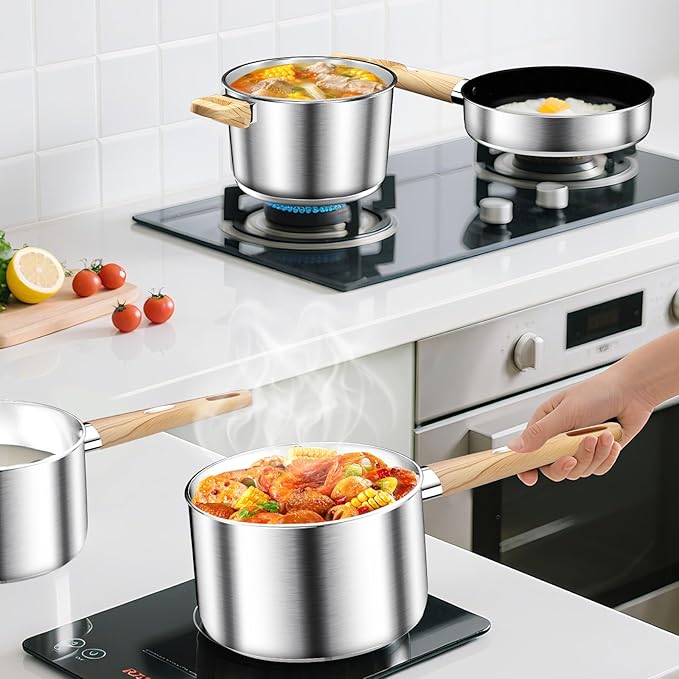 Stainless Steel Cookware Set 13PCS, Pots and Pans Set, Induction Cookware, Kitchen Cooking Set, Heavy Duty, Tri-Ply Base, Dishwasher Safe