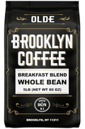 BROOKLYN COFFEE Whole Bean, Breakfast Blend Light Medium Roast (5lb) Delicate, Smooth, Low Acidity - Fresh Bulk Coffee Beans Roasted Weekly in NYC