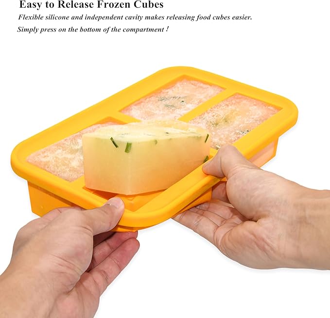 Bangp 1-Cup Silicone Freezer Trays with Lid,2 Pack,Easy-Release Silicone Freezing Tray for Soup Ice Cubes,Soup Freezer Molds,Freeze & Store Broth,Sauce,Leftovers - Makes 8 Perfect 1 Cup Portions