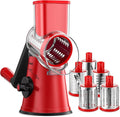 Geedel Rotary Cheese Grater Cheese Shredder with 5 Interchangeable Blades - Upgraded Rotary Grater Featuring Strong Suction Base for Cheese Shredding, Wavy Slicing, Nut Grinding, and Ice Shaving