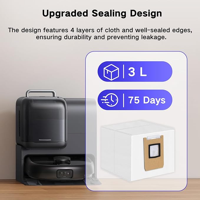 12 Pack Dust Bags Compatible with Eufy E28 OMNI, E25 OMNI Robot Vacuum, 4-Layer Replacement Disposable Bags, 3L Large Capacity