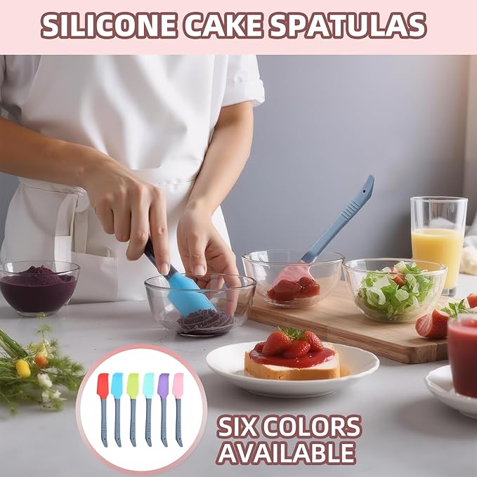 12 Pcs Silicone Mini Spatulas, 7.3 Inch Small Rubber Spatulas for Jars, Cans, Bowls, Baking & Mixing Kitchen Tools