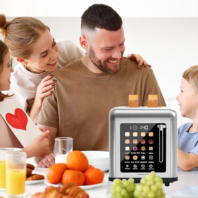 2 Slice Toaster Touch Screen, Stainless Steel Toasters Digital Timer 2 Slot Toasters, 8 Shade Settings 6 Bread Types for Bagel, Cancel, Defrost（Stainless Steel）