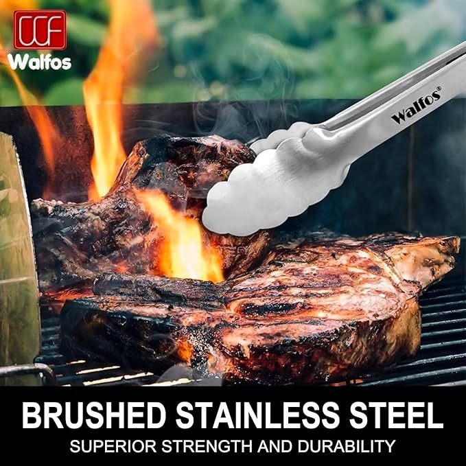 Walfos 17 Inch Extra Long Grill Tongs, Ultimate Stainless Steel BBQ Tongs for Grilling, Cooking, BBQ/Barbecue, Buffet and Turning Food