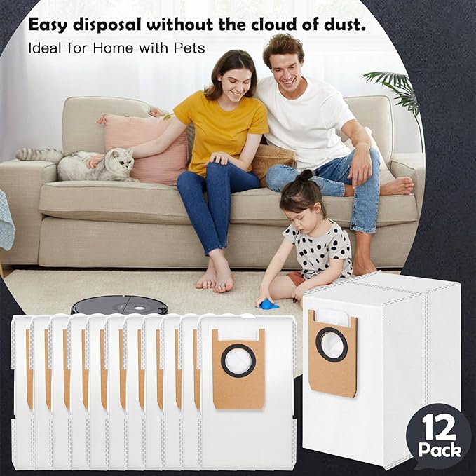 12 Pack Dust Bags Compatible with Eufy Omni S1 Pro, Omni S1 Robot Vacuum, 4-Layer Replacement Disposable Bags