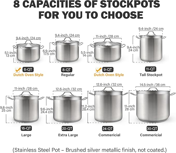 Cooks Standard 6-Quart Stock Pot with Lid, Professional 18/10 Stainless Steel Stockpot Dutch Oven Casserole Cooking Pot, Ollas de Cocina, Compatible with All Stovetops, Silver