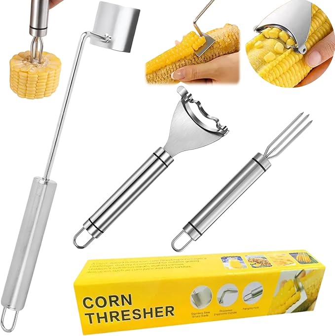 Corn Peeler 3PCS Stainless Steel Corn Peeler,Stripper Tool and Corn Holder Set 2025 Corn Planer Cutter Thresher Scraper,Peel Corn Cob Separator Quick