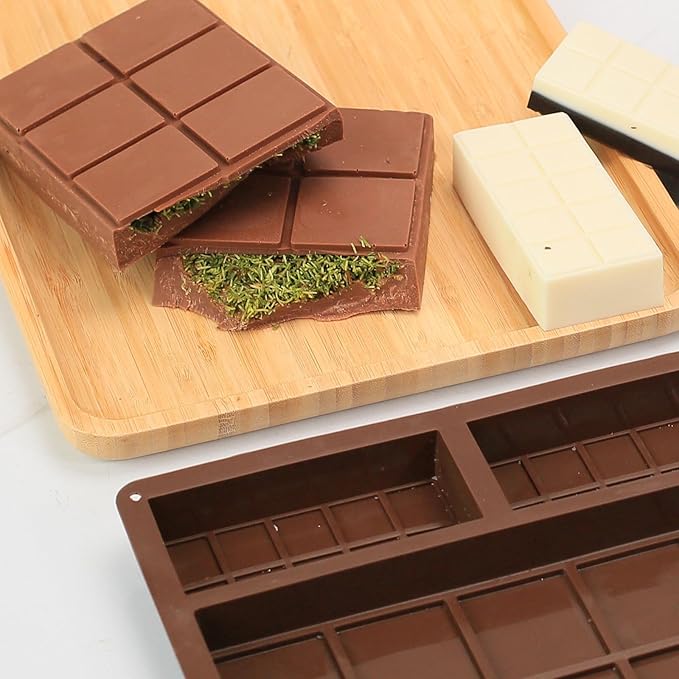 Chocolate Bar Mold, 1 Inch Deep Chocolate Molds Silicone for Homemade Dubai Pistachio/Candy/Snacks, 2 Pcs Large Silicone Molds with Three Bars Cavities, Food Grade and Break Apart