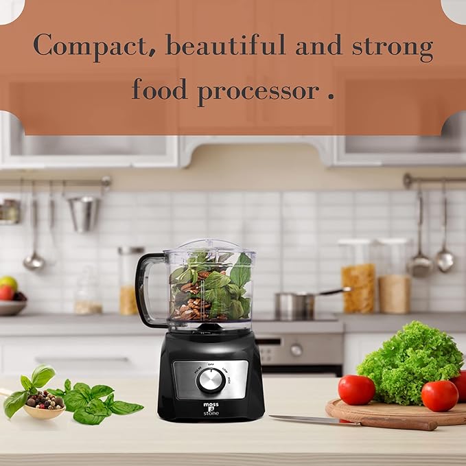 Moss & Stone 3 Cup Mini Food Processor, Strong Vegetable Chopper for Dicing, Chopping, Mincing, & Puree 300 Watts Mini Chopper With 2 Speeds, Perfect Baby Food Processor Black