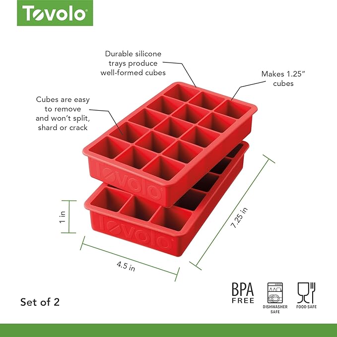 Tovolo Perfect Cube Ice Tray Set of 2 (Candy Apple) - Reusable Silicone Molds for Whiskey, Cocktails, Coffee, Bartender Accessories, & Smoothies / BPA-Free & Dishwasher-Safe