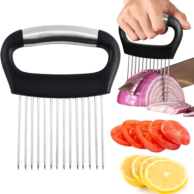 Hendiy Onion Slicer Holder, Large Onion Holder for Slicing Stainless Steel Tomato Cutter Vegetable Slicer Cutter Holder for Potato and Avocados, Eggs, Assistant Tool for Slicing Lemon