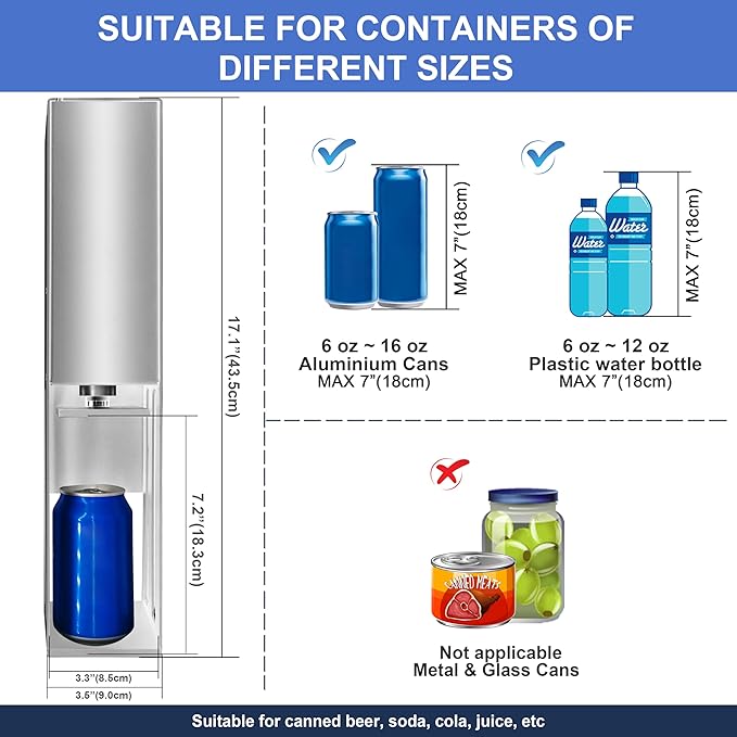 Electric Can Crusher with Button Controller, Automatic Can Crushers for Recycling 8/12/16oz Cans, Auto Cycle Mode, Countertop Can Smasher for Recycling Aluminum Seltzer, Soda, Beer Cans, Sliver