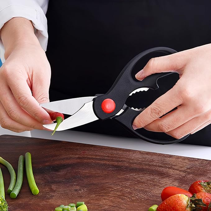 Multipurpose kitchen scissors, heavy duty meat poultry scissors, spice scissors, food cooking scissors, stainless steel utility scissors (1, black)