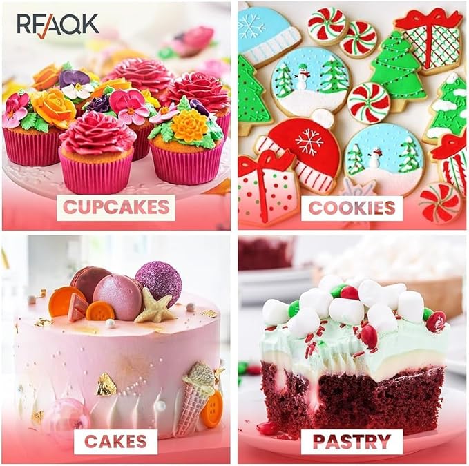 RFAQK 200PCs Cake Decorating Kit with Cake Turntable & Leveler, Baking Supplies Gift Includes 110+1 Piping Bags,55 Icing Tips,2 Frosting Spatulas, Adjustable Scraper, Video Tutorial, Booklet & more