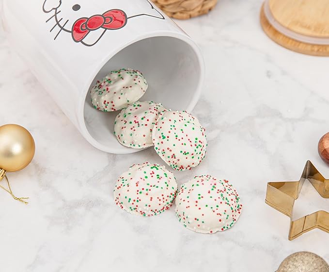 Hello Kitty Sanrio Holiday Ceramic Snack Jar Container With Lid | Kitchen Food Storage For Cookies, Candy | 7 Inches Tall