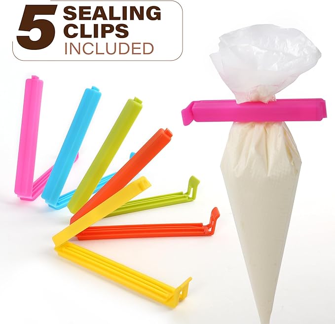 LotFancy 250pcs 12 Inch Piping Bags, Disposable Pastry Bags with 5 Clips, Anti-Burst Icing Piping Bag, Non-Slip Frosting Bags for Cakes and Cookies Decoration