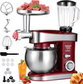 Multifunctional Stand Mixer 6.3Qt 6-Speed Tilt-head, Electric Kitchen Mixer with Stainless Steel Bowl,Meat Grinder, Juice Blender (Red)