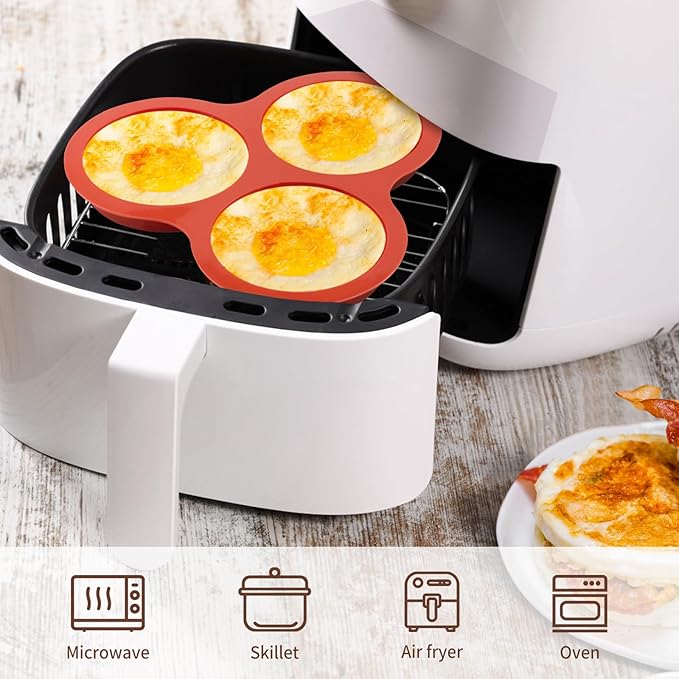 JOERSH 2-PK Air Fryer Egg Mold, 4 Inches Round Egg Bites Silicone Molds, Air Fryer Baking Pan Non-Stick for Breakfast Sandwiches, Hamburger Buns, Pancake, Jumbo Muffin Tops