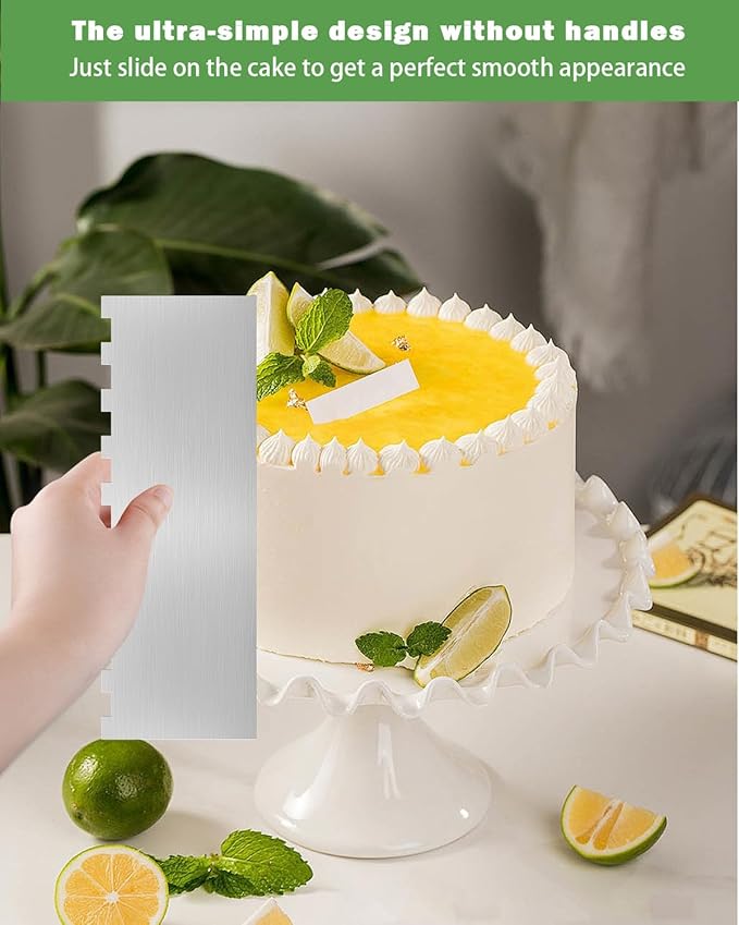 2PCS Stainless Steel Cake Scraper Set, Metal Cake Scraper with Dual Edge Designs, Cake Smoother for Icing & Cake Frosting Smoother, Icing Smoother Baking Tools for Cake Decorating