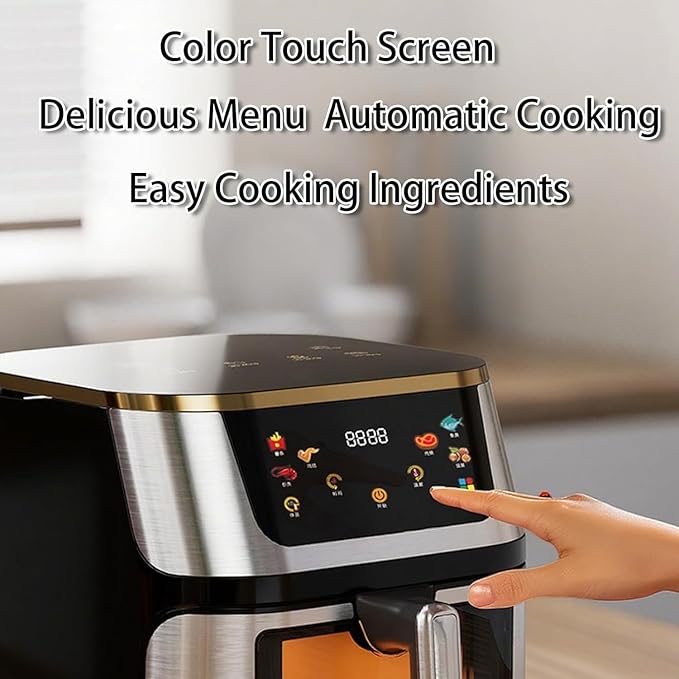 AK Air Fryer 10L Large Capacity Digital Touchscreen – Family Size Oil-Free Hot Air Fryer with 1400W Power, 360° Surround Heating, Healthy Low-Fat Cooking Appliance, ABS+PP+Stainless Steel Body