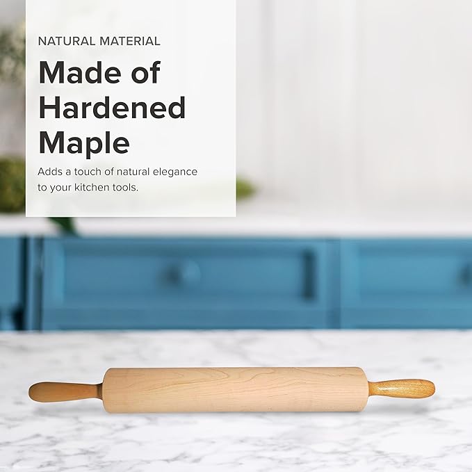 Frieling Rolling Pin - 2.75 in x 15 in Barrel, Natural - Rolling Pins for Baking & Pizza Dough Roller - Wood Roller with Nylon Bushings for Smooth Dough Prep