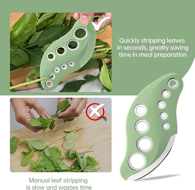 Herb Stripper Tool 9 Holes with Herb Cutter, Stainless Steel Herb Leaf Stripping Tool, Herb Cutter Tool, Herb Leaf Peeler for Fresh Herbs Collard Greens Thyme Basil Rosemary Stripper, Dishwasher Safe