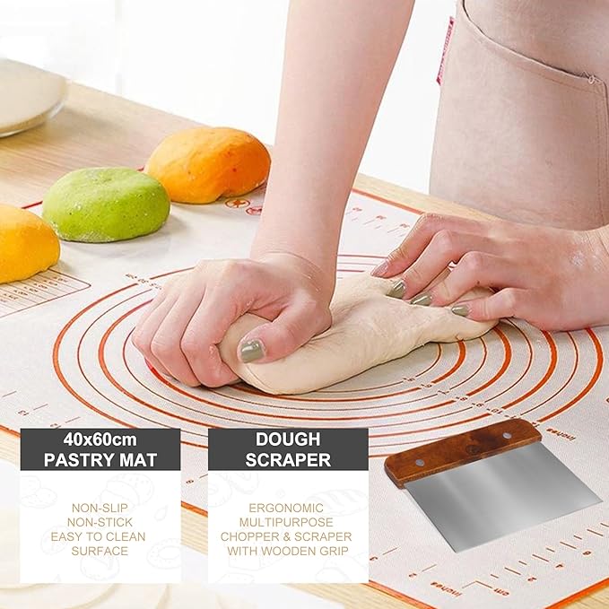 Sourdough Starter Kit, Baking Supplies Set with 2 Banneton Proofing Baskets, 24oz Sourdough Jar, Silicone Pastry Mat, Bread Sling and Essential Tools for Bread Making