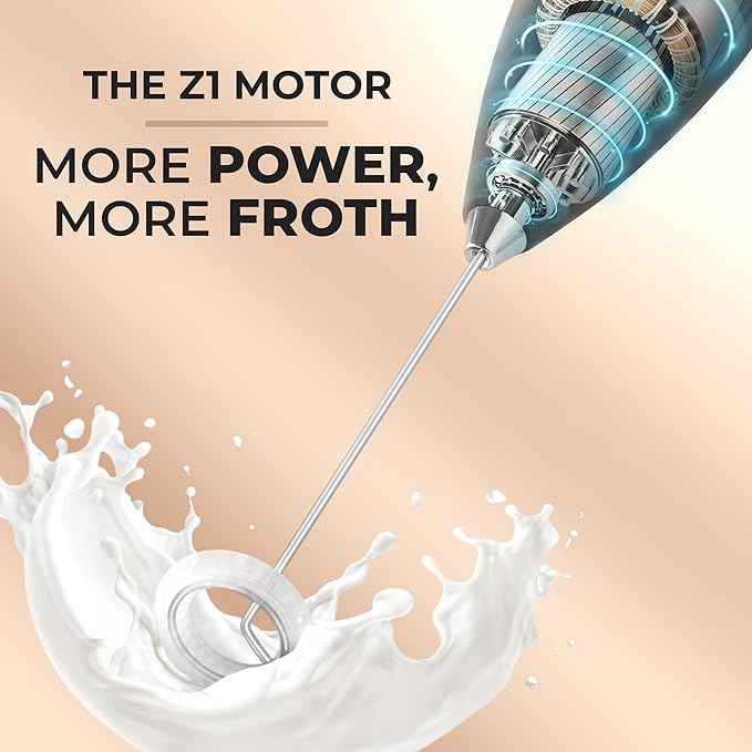 Zulay Kitchen Powerful Milk Frother Wand With 4 AA Duracell Batteries - Ultra Fast Handheld Drink Mixer - Electric Whisk Foam Maker for Coffee, Lattes, Cappuccino, Matcha & Creamer