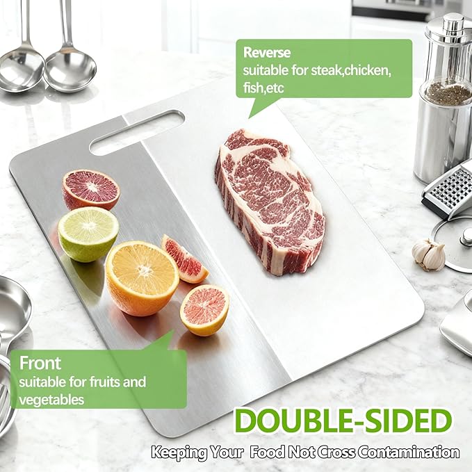 Tavano Titanium Cutting Board,100% Pure Titanium Cutting Boards for Kitchen,2026 New Non Toxic,Double-Sided Food Grade Chopping Board for Meat,Vegetable,Fruit,Outdoor Camping(M+L-2PC)