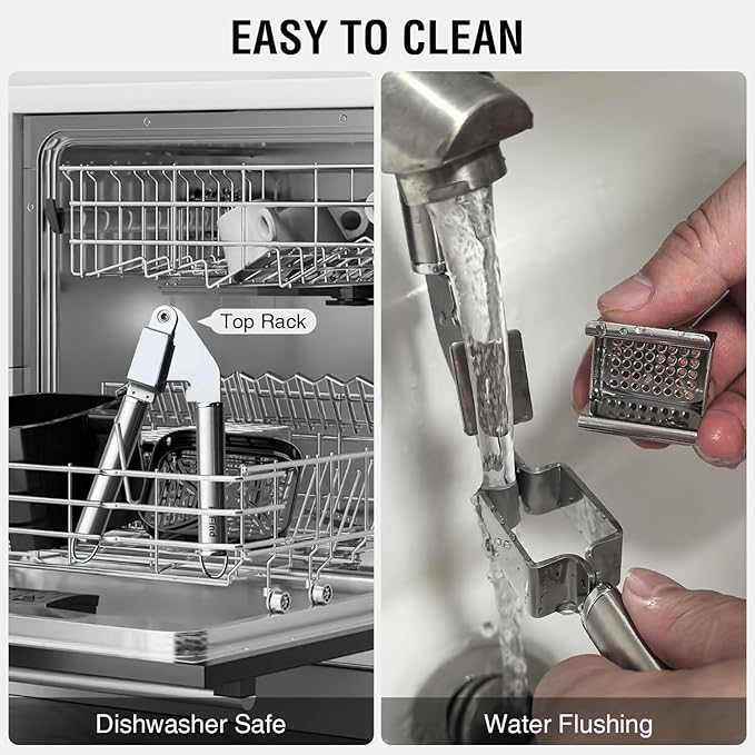 Stainless Steel Garlic Press Disassembly Garlic Mincer, Crusher & Peeler Kitchen Tool Professional Easy-Squeeze Rust Proof Easy Clean Garlic Press (Mirror Polishing Head)
