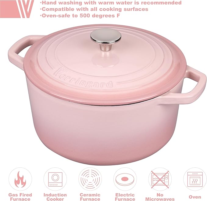 Enameled Cast Iron Dutch Oven Pot with Lid, for Bread Baking, Round Bread Oven- include Sourdough Bread Baking Supplies Set, 6QT, Pink