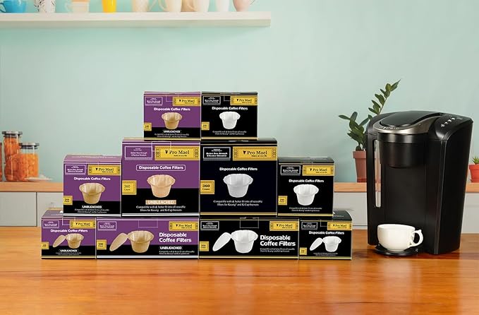 Pro Mael Disposable Coffee Filters Paper with Lid for Keurig Brewers Single Serve 1.0 and 2.0 Reusable K Cup Pods, Natural (200 Count)