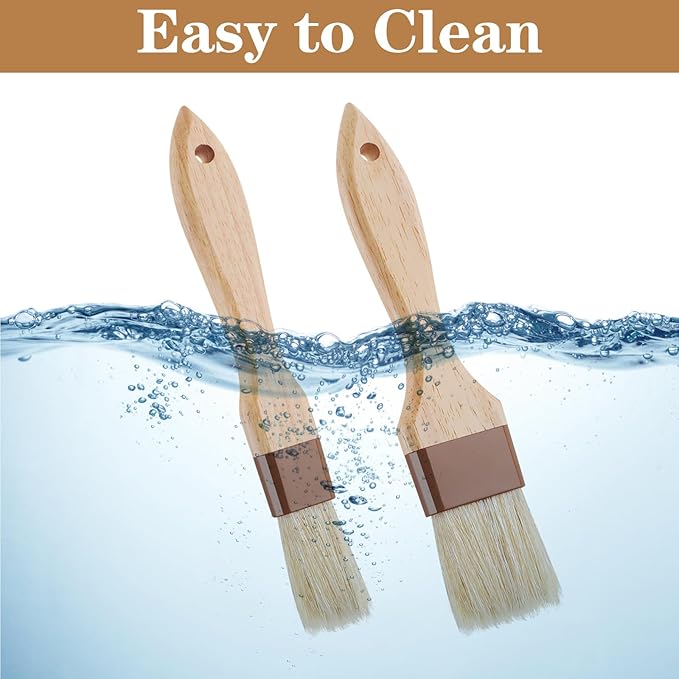 2 Pcs Natural Bristle Pastry Brush, Beech Wooden Handle Basting and BBQ Brushes for Cooking, Butter, Oil, Marinade, Grilling & Baking, Kitchen Food Brush (1 inch & 1.5 inch)