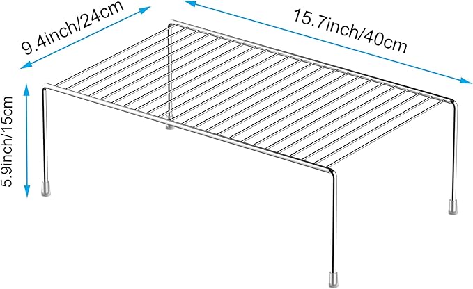iPEGTOP Kitchen Cabinet Storage Shelf Rack, Set of 2 Large (15.7 x 9.4 Inch) Rustproof Metal Wire Shelves Spice Shelf Rack Cupboard Organizer for Pantries Countertops Utensils Organization, Chrome
