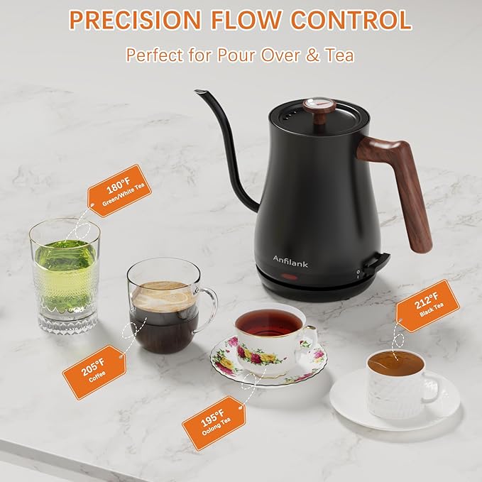 Gooseneck Electric Kettle with Thermometer, 0.8L Small Electric Tea Kettle, 1200W Fast Heat, Precision Pour for Coffee & Tea, Auto Shut Off & Dry Boil Protection, Stainless Steel